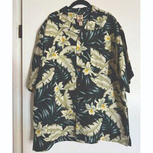 Tommy Bahama Vintage Floral Hawaiian Silk Linen Button Up Short Sleeve Shirt XL